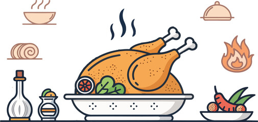 Chicken Tandoori logo vector design, Chicken Tandoori Illustration vector design, Grill Chicken vector design