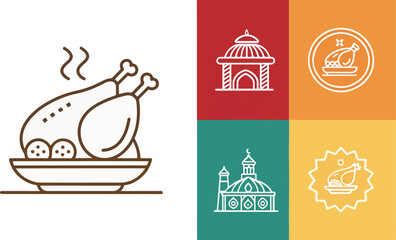 Set of Tandoori Chicken Illustration vector design, Chicken Tandoori Logo and icon design, Chicken Kebab vector design