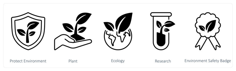 A set of 5 mix icons as protect environment, plant, ecology