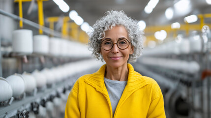 Senior female entrepreneur showcasing leadership in industrial business setting