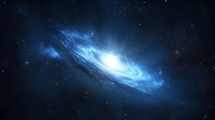 Obraz premium Elegant galaxy illustration with bright center and swirling blue clouds with starry background
