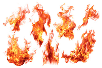 Collection of fire flames isolated on black background