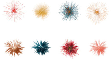 Set of Colorful Fireworks Burst Display Isolated on White Background