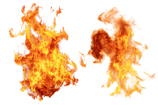 Two fiery flames isolated on black background