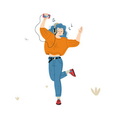 Melody in Motion: A young woman with streaming hair is completely lost in the rhythmic pulse of her music as she dances gracefully, radiating joy and rhythm.