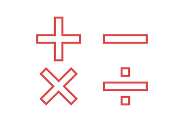 Obraz premium Red and white math symbols plus minus multiply divide on black background isolated on a