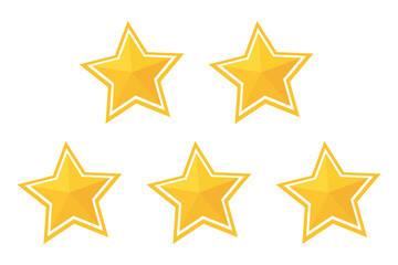 Fototapeta premium Five golden stars with white outlines on a black background isolated on a transparent background