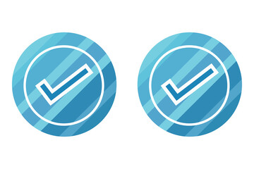 Two blue circles with white check marks and diagonal stripes isolated on a transparent background