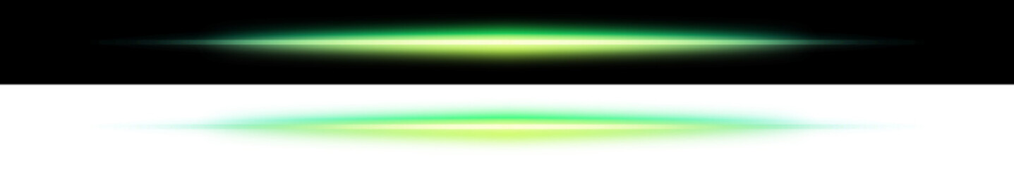 Fototapeta premium Green glowing beam effect on black and transparent background 