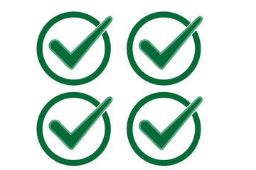 Four green checkmarks inside circles on black background isolated on a transparent background