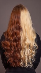Naklejka premium Stunning Half-and-Half Hair Transformation: Red and Blonde Curls