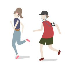 Dynamic Runners: A vibrant illustration captures the energy of two individuals engaged in outdoor running, a symbol of health, fitness, and active lifestyles. 