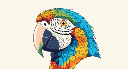 Obraz premium Vibrant close up profile view of a tropical macaw parrot showing its detailed colorful plumage and sharp eyes in a studio setting