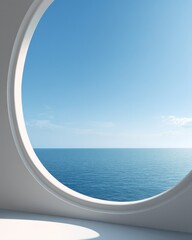 Fototapeta premium A minimalist aesthetic captures scenic ocean vista through a circular architectural aperture