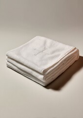 Clean white cloth napkins stacked neatly with embroidered cross design on a neutral background