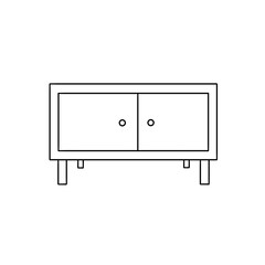 A white cabinet with two doors and two handles