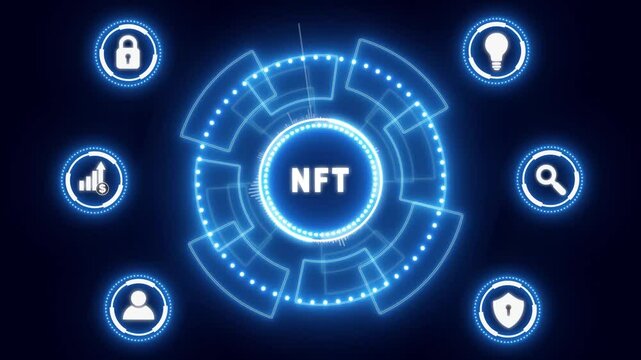 NFT Non-fungible token digital crypto on virtual screen. glowing animation. - Powered by Adobe