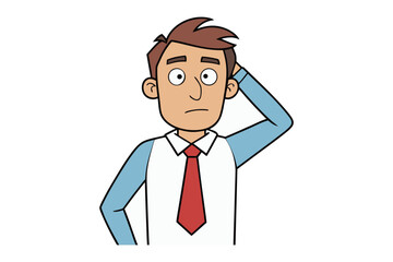 Confused businessman scratching his head with a thoughtful expression wearing a blue shirt and red tie isolated on white background