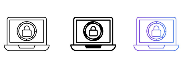 Laptop Security Icon – Line, Glyph & Gradient Style