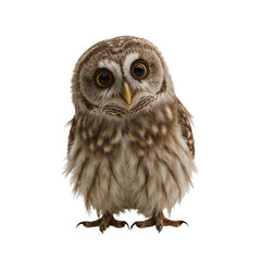 Fototapeta premium Charming portrait of a young owl with big eyes against a transparent background, showcasing its soft feathers and curious expression.