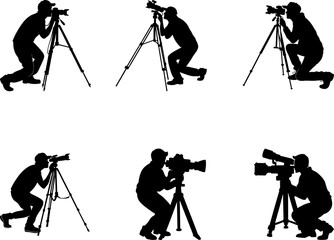 silhouette of photographer with camera photographer crouching down,