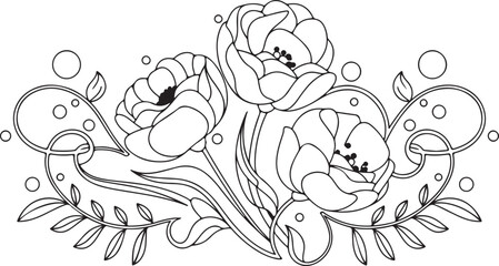 Monochrome Assorted Floral and Botanical Elements Set