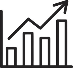 An outline icon stock market graph with upward trend with white background.