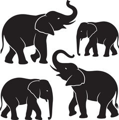 Fototapeta premium Majestic Elephant Silhouette VectorWild Elephant in the Jungle DesignGentle Giant Elephant IllustrationElephant Family Safari SilhouetteElephant Head Vector Art