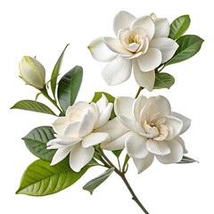 Fototapeta premium Beautiful white flower blossoms, including orchids and other flora, in a delicate bouquet on a clean white background, showcasing nature's spring beauty