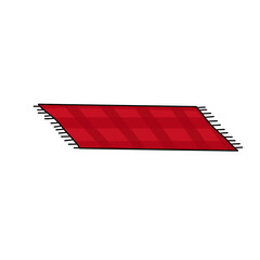 A red and white checkered rug with a red fringe