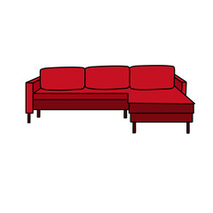 A red couch with three cushions