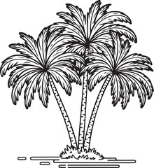 Obraz premium Monochrome Trio of Palm Trees Line Art