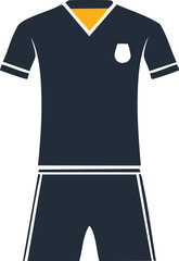Vector Flat Design of Navy Blue Soccer Uniform with Golden V-Neck and White Stripe Accents