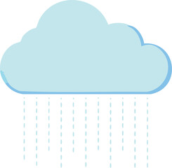 Vector Cartoon Rain Cloud with Light Blue Raindrops and Minimalist Flat Design on White Background