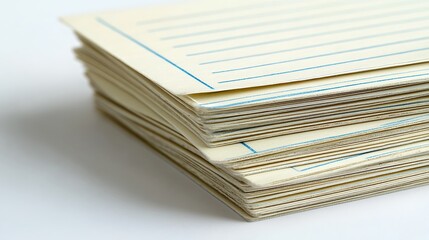 Stack of aged lined paper with blue lines, vintage school or office supplies