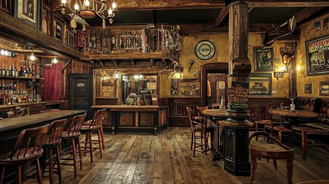 Lively western saloon atmosphere with warm lighting and rustic charm, Western saloon with warm lighting and lively atmosphere, ideal for background