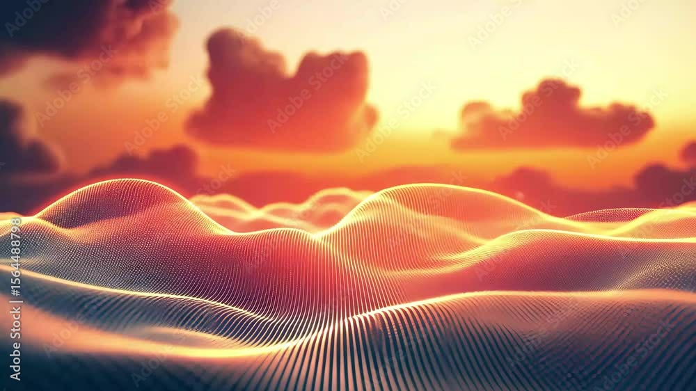 Poster vibrant abstract technology background showcasing data streams and clouds at sunset, abstract techno