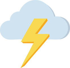 Vector Minimalist Weather Symbol Featuring Pale Blue Cloud and Diagonal Lightning Bolt