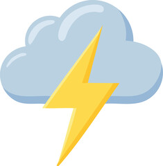 Vector Fluffy Blue Cloud and Sharp Yellow Lightning Bolt in Playful Children’s Illustration Style