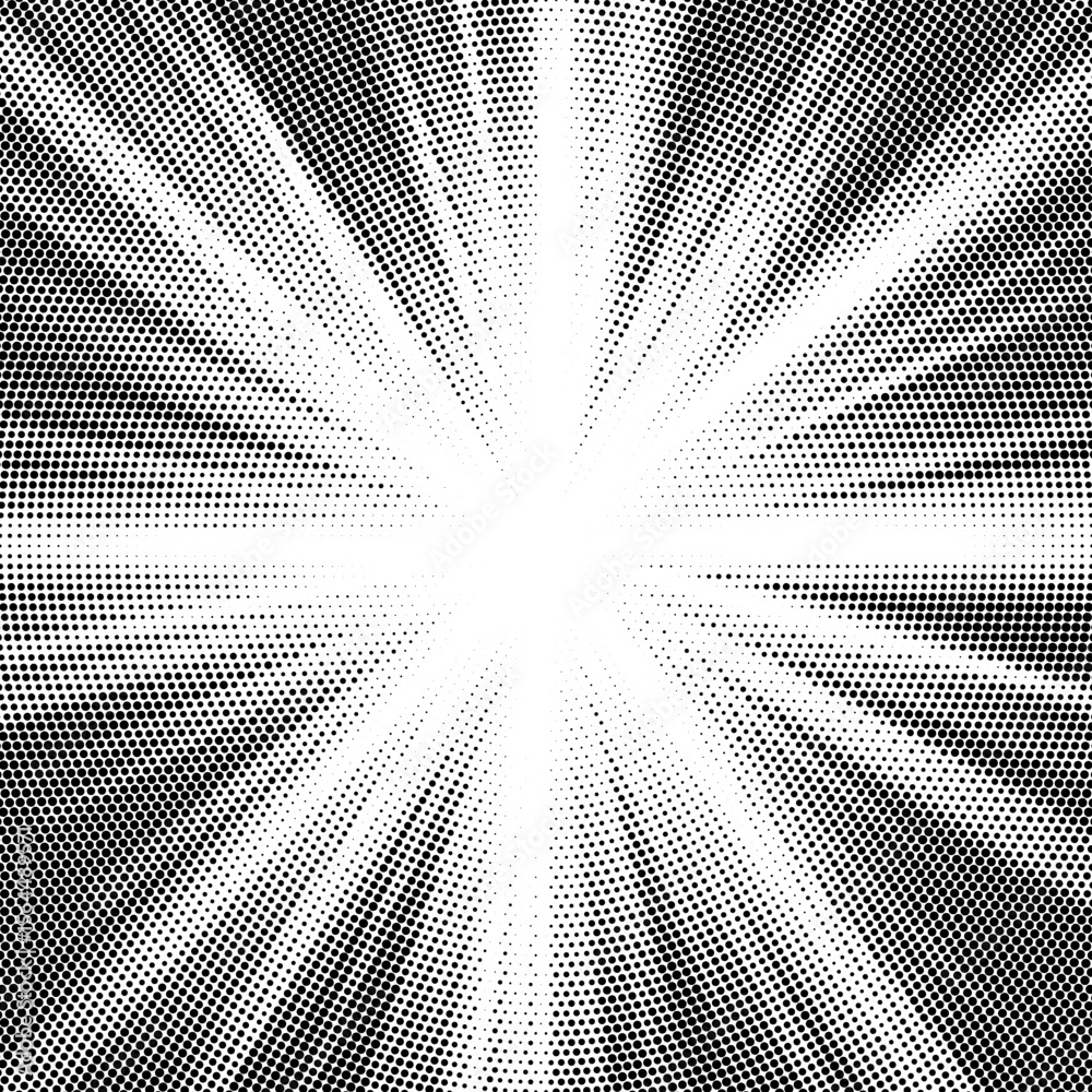 Aufkleber Halftone gradient sun rays pattern. Abstract halftone vector dots background. monochrome dots pattern. Vector background in comic book style with sunburst rays and halftone. Retro pop art design.