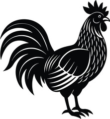 Majestic rooster black and white silhouette illustration