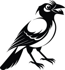 Black and White Magpie Illustration Vector Graphic Bird Clip Art Image Crow Design