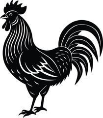 Majestic rooster silhouette farm animal illustration