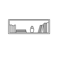 A shelf with a cactus and books on it