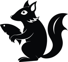 Black Squirrel Holding Fish Vector Illustration Wildlife Animal Art Print