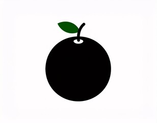 Simple Silhouette Illustration of a Juicy Orange Fruit with a Single Leaf