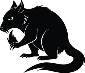 Black Tasmanian Devil Vector Illustration, Wildlife Animal Silhouette Design