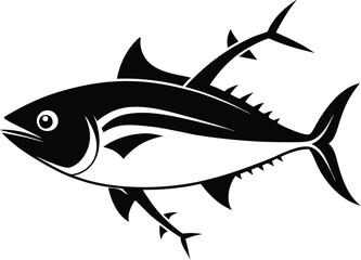 Black and White Tuna Fish Vector Illustration - Seafood Graphic Design Element