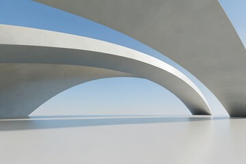 Obraz premium Abstract White Curved Architecture – Futuristic Interior with Reflective Concrete Floor