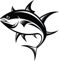 Black and White Tuna Fish Vector Illustration - Seafood Graphic Design Element